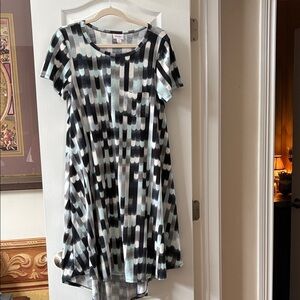 LuLaRoe Black, Blue and White High Low Dress